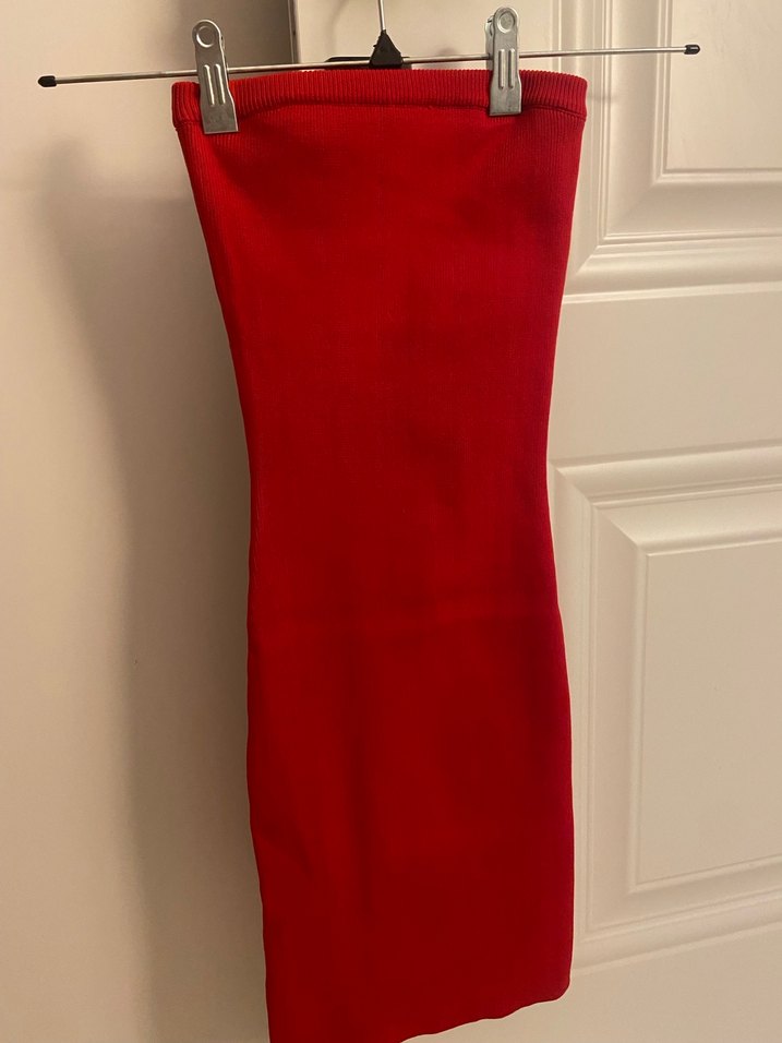 Kırmızı Straplez Mini Elbise - Görsel 2