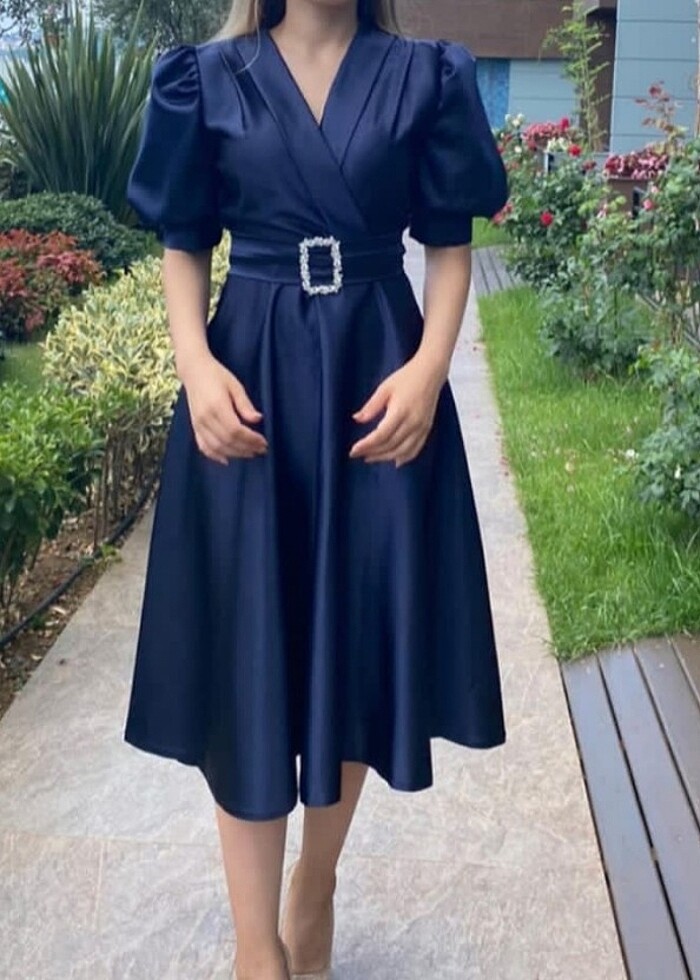 Lacivert elbise  - Görsel 2