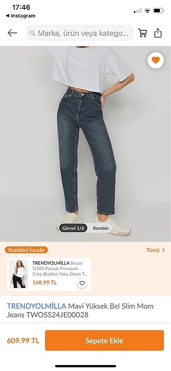 TRENDYOLMİLLA Mavi Yüksek Bel Slim Mom Jeans