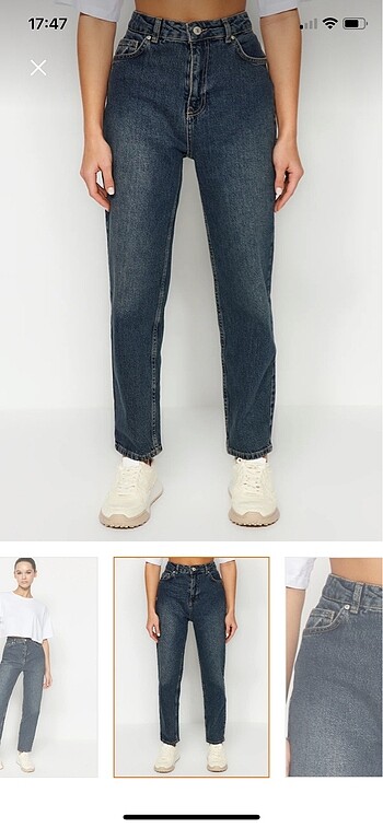 42 Beden lacivert Renk TRENDYOLMİLLA Mavi Yüksek Bel Slim Mom Jeans