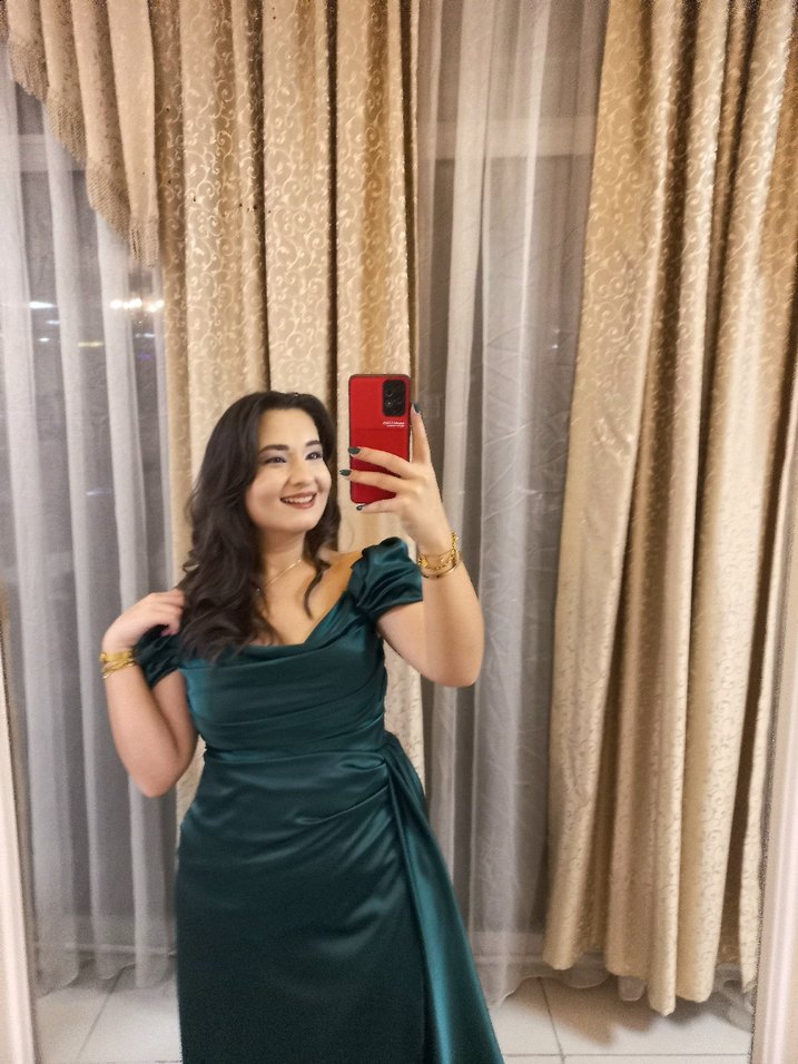 Saten Uzun Kadın Abiye Elbise - Görsel 2