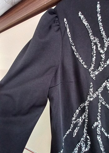 Nakış Detaylı Uzun Kollu Siyah Triko Elbise - Görsel 6