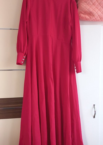 Pembe şifon  uzun kollu abiye - Görsel 8