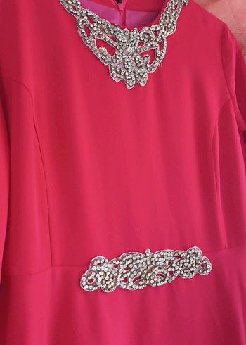 Pembe şifon  uzun kollu abiye - Görsel 4