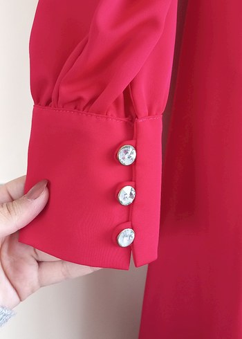 Pembe şifon  uzun kollu abiye - Görsel 2