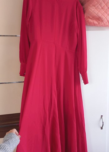 Pembe şifon  uzun kollu abiye - Görsel 7