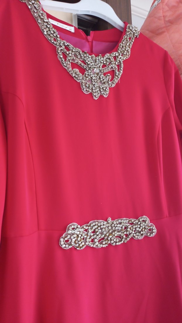 Pembe şifon  uzun kollu abiye - Görsel 4