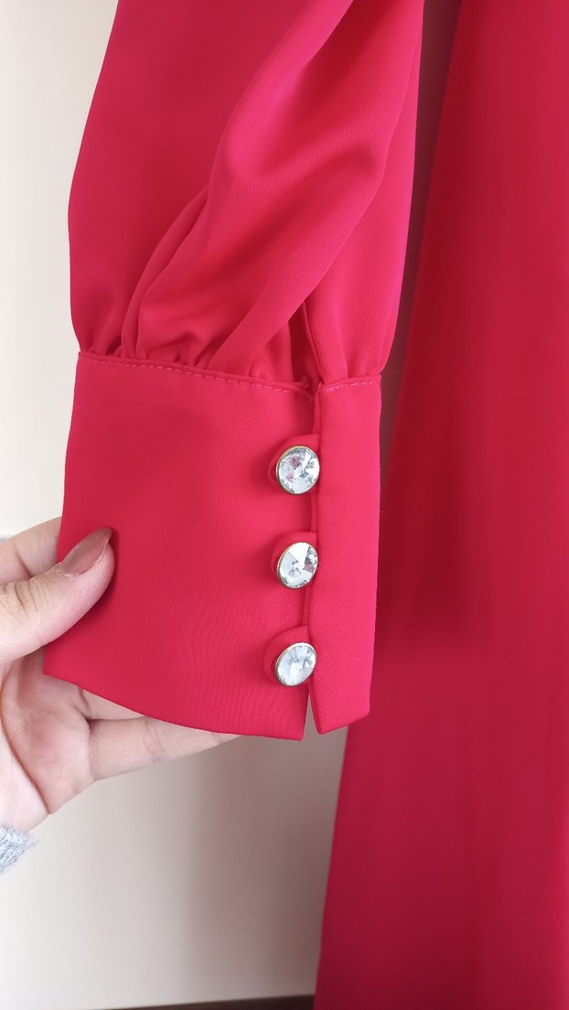 Pembe şifon  uzun kollu abiye - Görsel 2