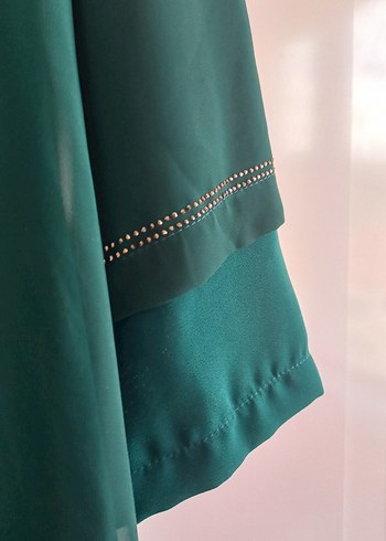 Yeşil uzun şifon elbise - Görsel 7