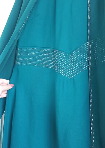 Yeşil uzun şifon elbise - Görsel 6