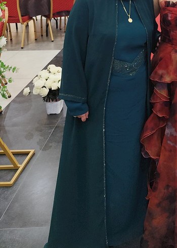 Yeşil uzun şifon elbise - Görsel 14