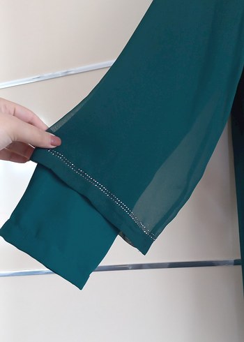 Yeşil uzun şifon elbise - Görsel 5