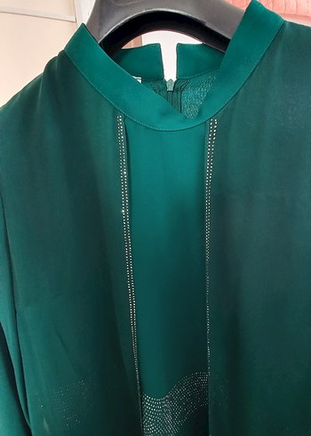 Yeşil uzun şifon elbise - Görsel 13