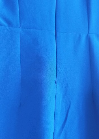 Mavi Uzun Pilili V Yaka Abiye Elbise - Görsel 5