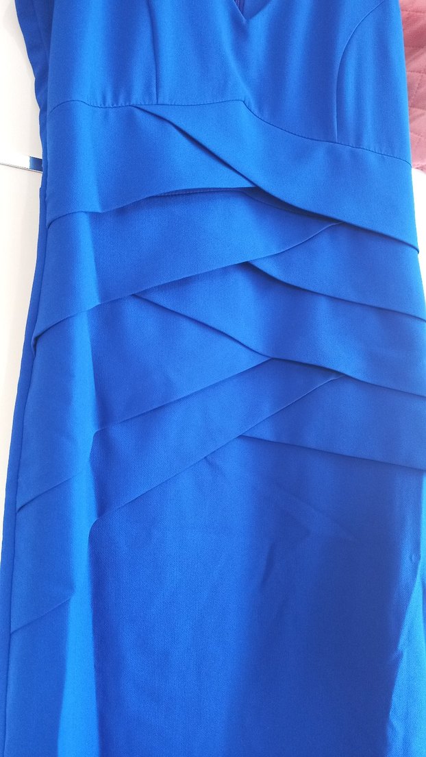 Mavi Uzun Pilili V Yaka Abiye Elbise - Görsel 2