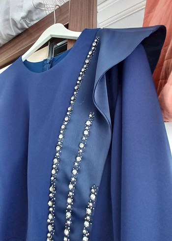 Drapeli Mavi Uzun Abiye Elbise - Görsel 4