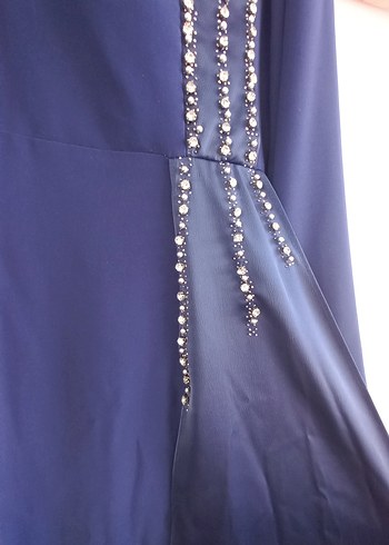 Drapeli Mavi Uzun Abiye Elbise - Görsel 2