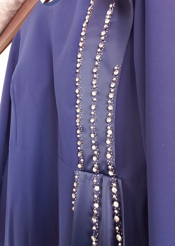 Drapeli Mavi Uzun Abiye Elbise - Görsel 3