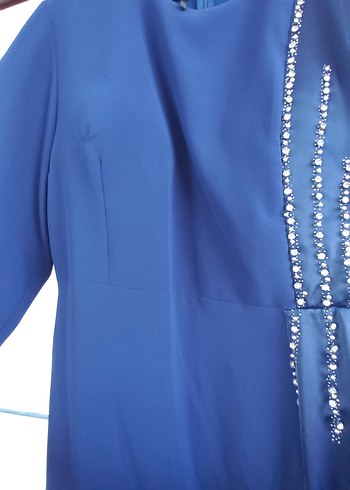 Drapeli Mavi Uzun Abiye Elbise - Görsel 6