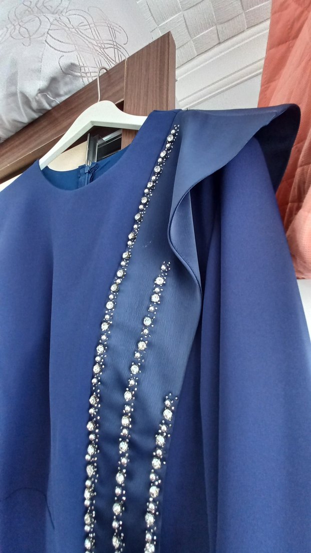 Drapeli Mavi Uzun Abiye Elbise - Görsel 4