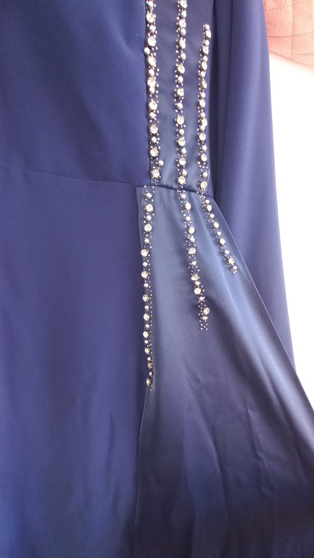 Drapeli Mavi Uzun Abiye Elbise - Görsel 2