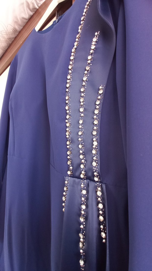 Drapeli Mavi Uzun Abiye Elbise - Görsel 3