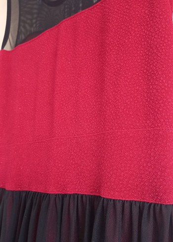 Kırmızı Siyah Uzun Drapeli Elbise - Görsel 8