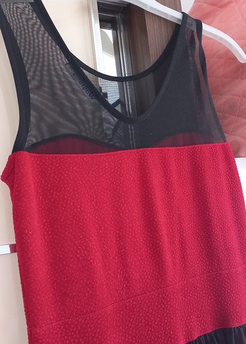 Kırmızı Siyah Uzun Drapeli Elbise - Görsel 7