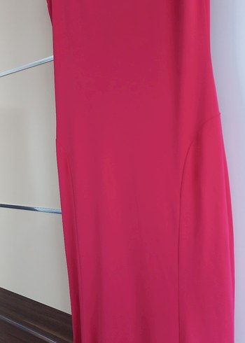 Pembe Uzun Drapeli V Yakalı Abiye Elbise - Görsel 3