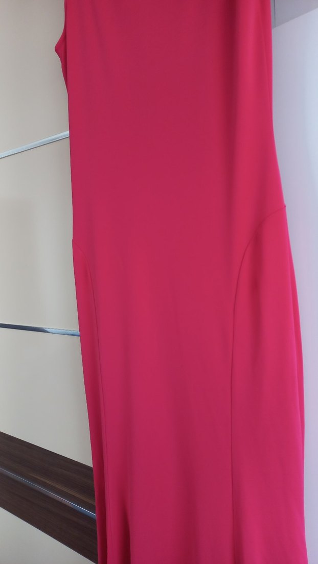 Pembe Uzun Drapeli V Yakalı Abiye Elbise - Görsel 3