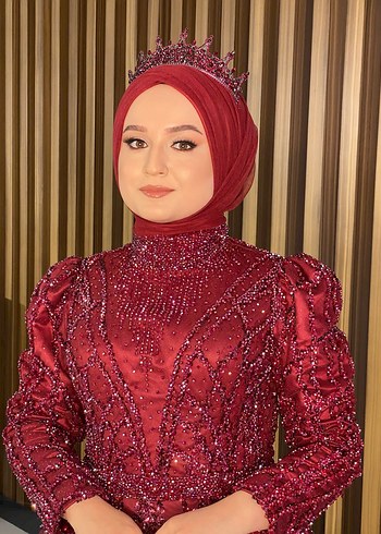 Payet İşlemeli Bordo Gelin Tacı - Görsel 3