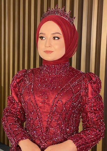 Payet İşlemeli Bordo Gelin Tacı - Görsel 2