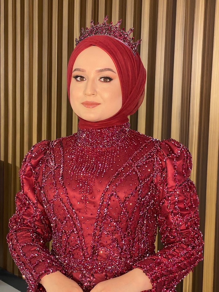 Payet İşlemeli Bordo Gelin Tacı - Görsel 3