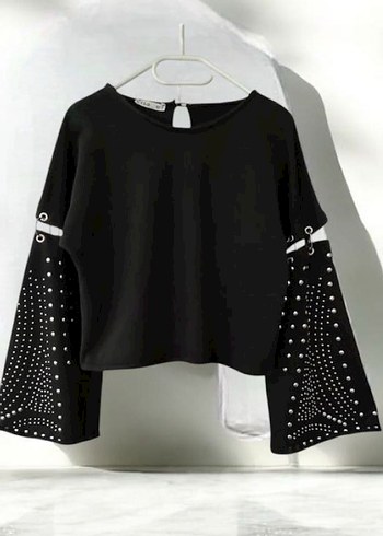 Zımba detaylı tarz siyah sweatshirt