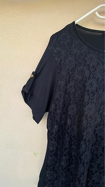 xl Beden siyah Renk Dantel detaylı Oversize siyah şık bluz
