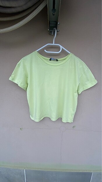 Select Select fıstık yeşili pamuklu crop tişört