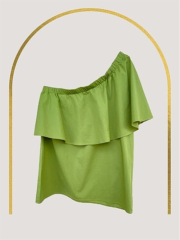 Yeşil tek omuz fırfır detaylı bluz