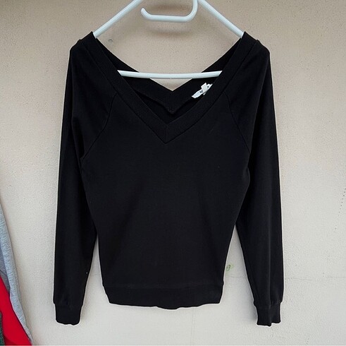 m Beden siyah Renk Koton V yaka pamuklu sweatshirt