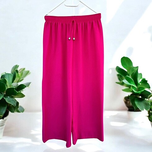 Fuşya beli lastikli salaş pantolon