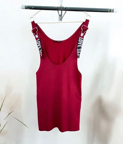 Bordo askılı Pamuklu yazlık tulum elbise