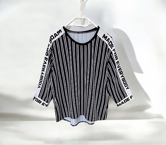 Lacivert krem çizgili oversize şık bluz