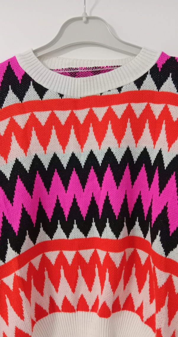 Renkli Zigzag Desenli Örgü Kadın Kazak - Görsel 3