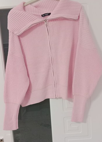 Pembe Örgü Fermuarlı Kadın Triko - Görsel 3