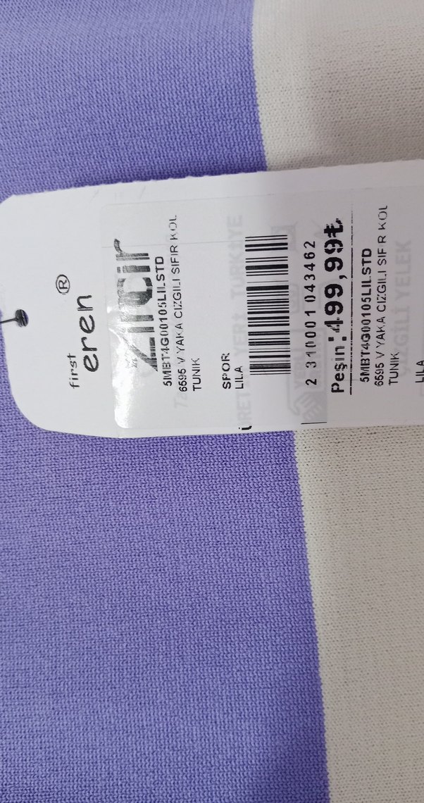 Mor Çizgili V Yaka Uzun Elbise - Görsel 2