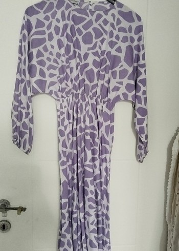 Kadın Mor Uzun Kol Desenli Elbise - Görsel 3