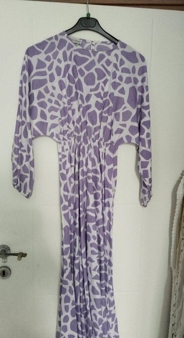 Kadın Mor Uzun Kol Desenli Elbise - Görsel 3