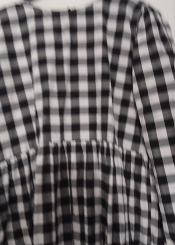 Gri Siyah Ekose Desenli Uzun Elbise - Görsel 3