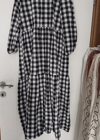 Gri Siyah Ekose Desenli Uzun Elbise - Görsel 2