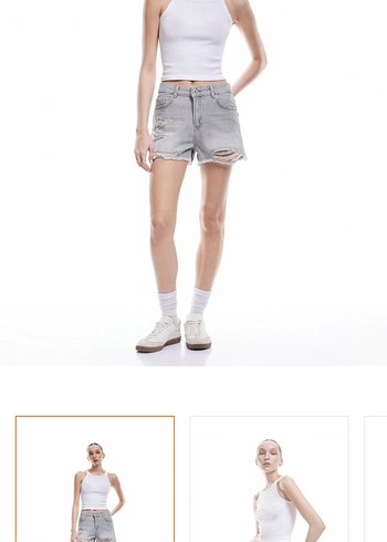 Gri Mini Kadın Denim Şort - Görsel 3