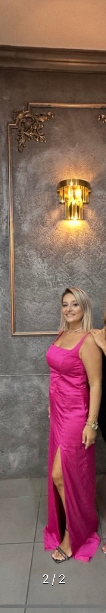 Pembe Askılı Uzun Drapeli Elbise - Görsel 2